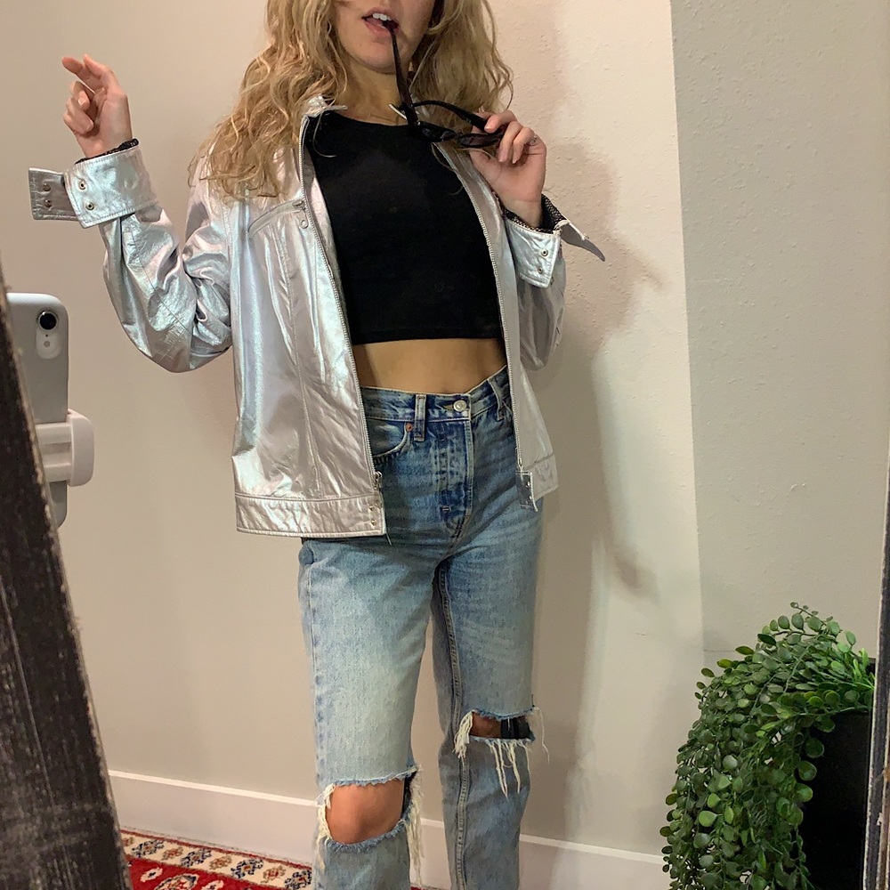 VINTAGE Newport News 100% Metallic leather jacket